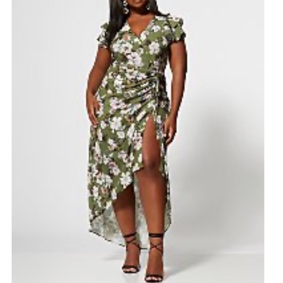 Fashion to Figure Dresses & Skirts - FTF Green Floral Dress Split Front Sz 0